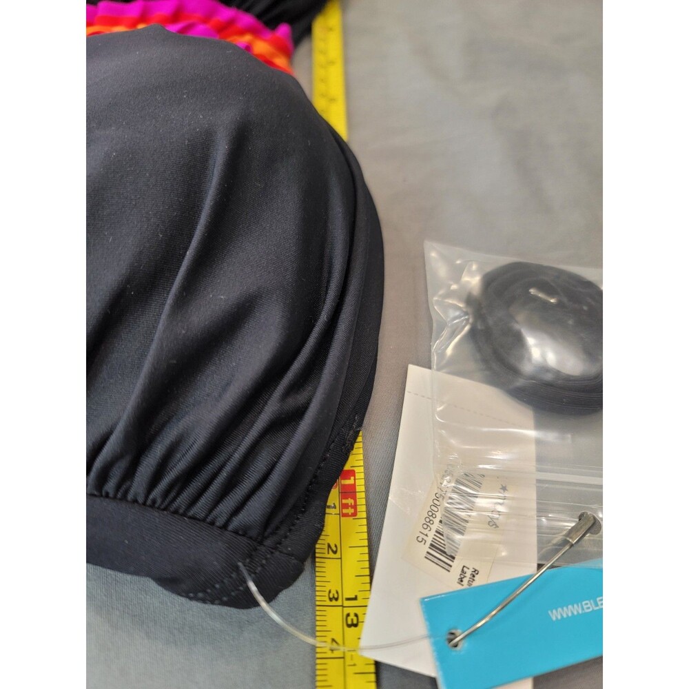 Bleu Rod Beattie Black NWT Strapless 1 Piece Swimsuit Size 8 Ruched Pink Orange - Picture 6 of 9